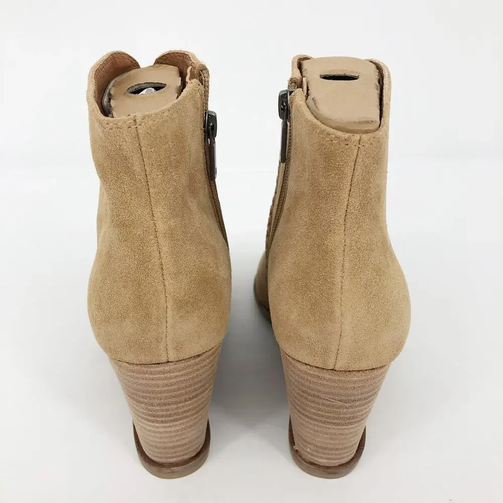 Lucky Brand Womens Lureli Wedge Booties Size 7.5 Tan Peep Toe Suede NWOB